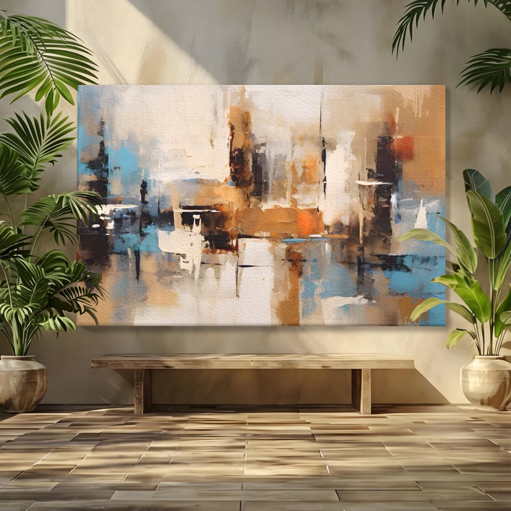 Tablou canvas cu pictura abstracta cu linii verticale, fara rama, pe sasiu de lemn